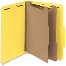 Recycled Pressboard Classification Folders, 2" Expansion, 2 Dividers, 6 Fasteners, Letter Size, Yellow Exterior, 10/box