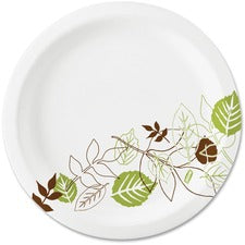 Pathways Soak-proof Shield Mediumweight Paper Plates, 6.88" Dia, Green/burgundy, 125/pack, 8 Packs/carton