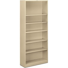 Metal Bookcase, Six-shelf, 34.5w X 12.63d X 81.13h, Putty