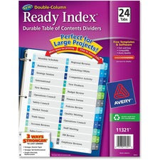 Customizable Toc Ready Index Double Column Multicolor Tab Dividers, 24-tab, 1 To 24, 11 X 8.5, White, 1 Set