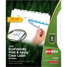 Index Maker Ecofriendly Print And Apply Clear Label Dividers With White Tabs, 5-tab, 11 X 8.5, White, 5 Sets