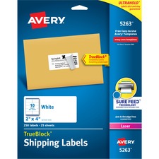 Shipping Labels W/ Trueblock Technology, Laser Printers, 2 X 4, White, 10/sheet, 25 Sheets/pack