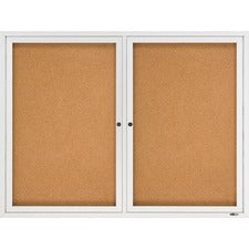 Enclosed Indoor Cork Bulletin Board With Two Hinged Doors, 48 X 36, Natural Surface, Silver Aluminum Frame