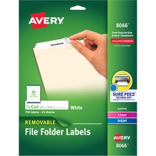 Removable File Folder Labels With Sure Feed Technology, 0.66 X 3.44, White, 30/sheet, 25 Sheets/pack