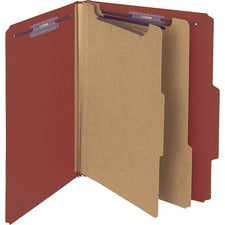 Pressboard Classification Folders, Six Safeshield Fasteners, 2/5-cut Tabs, 2 Dividers, Letter Size, Red, 10/box