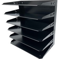 Huron Horizontal Slots Desk Organizer - 6 Compartment(s) - 15" Height x 15" Width x 8.7" Depth - Durable, Label Holder - Black - Steel - 1 Each