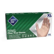 Safety Zone Powder Free Clear Vinyl Gloves - X-Large Size - Clear - Powder-free, Latex-free, Comfortable, Silicone-free, Allergen-free, DINP-free, DEHP-free - For Food, Janitorial Use, Cosmetics, Painting, Cleaning, General Purpose, Pet Care - 100 / Box -