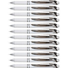 Pentel EnerGel Pearl Liquid Gel Pens - Fine Pen Point - 0.5 mm Pen Point Size - Needle Pen Point Style - Refillable - Retractable - Black Gel-based Ink - Pearl White Barrel - Stainless Steel Tip - 1 Dozen