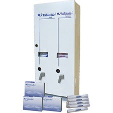 Impact Products Dual Vendor Hygiene Dispenser - 12 x Sanitary Napkin, 19 x Tampon - 24" Height x 10.8" Width x 5.5" Depth - Metal - White - Window, Locking Coin Box - 1 Each