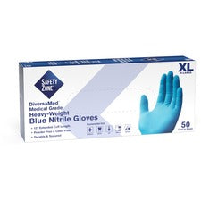 Safety Zone 12" Powder Free Blue Nitrile Gloves - X-Large Size - Blue - Powder-free, Comfortable, Allergen-free, Silicone-free, Latex-free, Textured - For Cleaning, Dishwashing, Medical, Food, Janitorial Use, Painting, Pet Care - 12" Glove Length