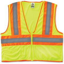 GloWear Class 2 Two-tone Lime Vest - Reflective, Machine Washable, Lightweight, Pocket, Zipper Closure - Large/Extra Large Size - Lime - 1 Each