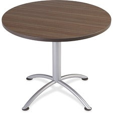 Iceberg iLand Round Hospitality Table - Round Top - Powder Coated Silver Base - 1.13" Table Top Thickness x 36" Table Top Diameter - 29" Height - Assembly Required - Laminated, Teak - Particleboard