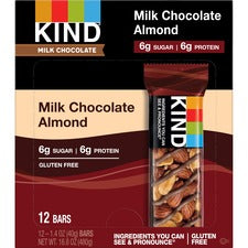 KIND Milk Chocolate Almond Nut Bars - Low Sodium, Gluten-free, Individually Wrapped, Low Glycemic - Milk Chocolate, Almond, Peanut - 12 / Box