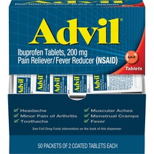 Advil Ibuprofen Tablets - For Pain, Headache, Backache, Menstrual Cramp, Joint Pain, Fever - 1 Box - 50