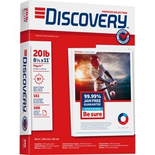 Discovery Premium Multipurpose Paper - Anti-Jam - 97 Brightness - Letter - 8 1/2" x 11" - 20 lb Basis Weight - 5000 / Carton - Excellent Ink Absorption