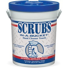 SCRUBS In-A-Bucket Hand Cleaner Towels - 12" x 10" - Blue - Absorbent, Pre-moistened - 72 Per Canister - 1 Each