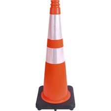 Tatco Slimline Traffic Cones - 1 Each - 10.8" Width x 28" Height - Cone Shape - Reflective, Flexible, Long Lasting - Polyvinyl Chloride (PVC) - Orange, Silver