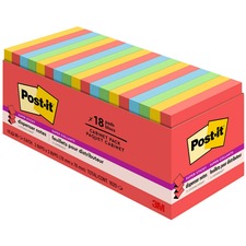 Post-it&reg; Super Sticky Dispenser Notes - Playful Primaries Color Collection - 3" x 3" - Square - Candy Apple Red, Blue Paradise, Sunnyside, Lucky Green - Paper - Pop-up, Recyclable - 18 / Pack