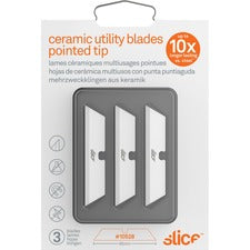 Slice Pointed Tip Ceramic Utility Blades - 2.60" Length - Pointed Tip, Non-conductive, Non-magnetic, Reversible, Retractable, Rust Resistant, Non-sparking - Zirconium Oxide - 3 / Pack - White