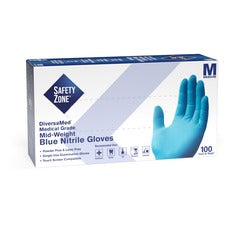 Safety Zone Powder Free Blue Nitrile Gloves - Medium Size - Blue - Allergen-free, Latex-free, Silicone-free, Powder-free, Textured, Comfortable - For Cleaning, Dishwashing, Food, Janitorial Use, Painting, Pet Care, Medical