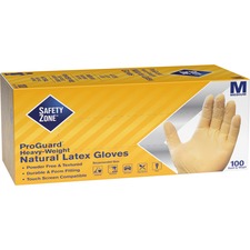 Safety Zone Powder Free Natural Latex Gloves - Polymer Coating - Medium Size - Natural - Allergen-free, Silicone-free, Powder-free - 9.65" Glove Length