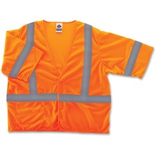 GloWear Class 3 Orange Economy Vest - Reflective, Machine Washable, Lightweight, Pocket, Hook & Loop Closure - Small/Medium Size - Orange - 1 Each