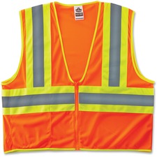 GloWear Class 2 Two-tone Orange Vest - Recommended for: Construction - Reflective, Machine Washable, Lightweight, Zipper Closure, Pocket, High Visibility - Large/Extra Large Size - Zipper Closure - Polyester Mesh, Fabric - Orange, Lime, Silver - 1 Each