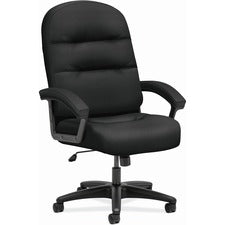 HON Pillow-Soft Executive High-Back Chair | Fixed Arms | Black Fabric - Black Plush Seat - Black Plush Back - Black Frame - High Back - 5-star Base - Armrest - 1 Each