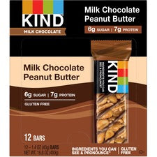 KIND Milk Chocolate Peanut Butter Nut Bars - Low Sodium, Gluten-free, Individually Wrapped, Low Glycemic - Milk Chocolate, Peanut Butter, Peanut - 12 / Box