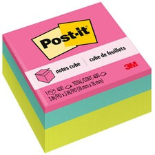 Post-it&reg; Super Sticky Notes Cubes - 3" x 3" - Square - 400 Sheets per Pad - Power Pink, Aqua Splash, Acid Lime - Sticky, Adhesive - 1 Pack