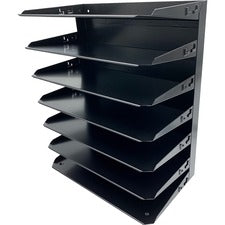 Huron Horizontal Slots Desk Organizer - 7 Compartment(s) - 15" Height x 15" Width x 8.8" Depth - Durable - Black - Steel - 1 Each