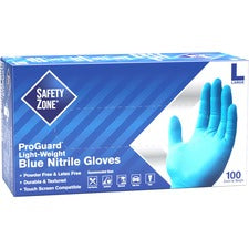 Safety Zone Powder Free Blue Nitrile Gloves - Large Size - Blue - Powder-free, Comfortable, Allergen-free, Silicone-free, Latex-free, Textured - For Cleaning, Dishwashing, Food, Janitorial Use, Painting, Pet Care - 9.65" Glove Length