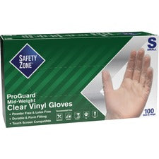 Safety Zone 3 mil General-purpose Vinyl Gloves - Small Size - Clear - Powder-free, Latex-free, Comfortable, Silicone-free, Allergen-free, DINP-free, DEHP-free - For Food, Janitorial Use, Cosmetics, Painting, Cleaning, General Purpose, Pet Care - 100 / Box
