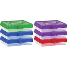 Storex Carrying Case Pencil - Assorted Bright - Impact Resistance - Plastic Body - Translucent - 2.9" Height x 11.3" Width x 7.8" Depth - 6 / Carton