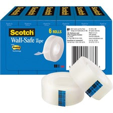 Scotch Scotch Wall-Safe Tape - 22.22 yd Length x 0.75" Width - 6 / Pack - Translucent