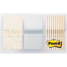 Post-it&reg; Printed Flags - 60 x Assorted Metallic - 1" x 1.75" - 30 Sheets per Pad - Gold, Silver - Sticky, Removable, Writable, Self-adhesive - 60 / Pack