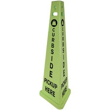 TriVu 3-sided Curbside Pickup Safety Sign - 3 / Carton - Curbside Pickup Here Print/Message - 14.8" Width x 40" Height - Cone Shape - Three-sided, UV Protected - Plastic - Fluorescent Yellow