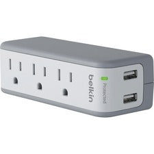 Belkin 3-Outlet Mini Surge Protector with USB Ports (2.1 AMP) - 3 x NEMA 5-15R, 2 x USB - 918 J - 120 V AC Input - 120 V AC, 5 V DC Output