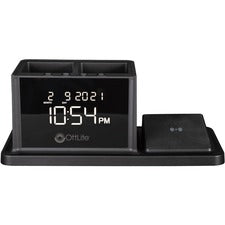 OttLite Wireless Charging Organizer Clock - 10.4" x 4.9" - 1 Each - Black