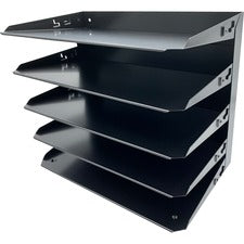 Huron Horizontal Slots Desk Organizer - 5 Compartment(s) - 15" Height x 15" Width x 8.8" Depth - Durable, Label Holder - Black - Steel - 1 Each