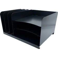 Huron Combo Slots Desk Organizer - 6 Compartment(s) - 8" Height x 15" Width x 11" Depth - Durable - Black - Steel - 1 Each