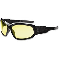 Ergodyne Loki Yellow Lens Safety Glasses - Durable, Flexible, Scratch Resistant, Anti-fog, Non-slip, Perspiration Resistant, Comfortable, Elastic Strap - Ultraviolet Protection - Black - 1 Each