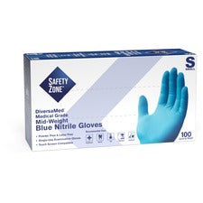 Safety Zone Powder Free Blue Nitrile Gloves - Small Size - Blue - Allergen-free, Latex-free, Silicone-free, Powder-free, Textured, Comfortable - For Cleaning, Dishwashing, Food, Janitorial Use, Painting, Pet Care, Medical
