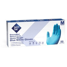 Safety Zone 12" Powder Free Blue Nitrile Gloves - Medium Size - Blue - Powder-free, Comfortable, Allergen-free, Silicone-free, Latex-free, Textured - For Cleaning, Dishwashing, Medical, Food, Janitorial Use, Painting, Pet Care - 12" Glove Length