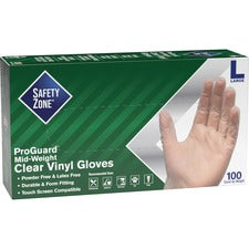 Safety Zone 3 mil General-purpose Vinyl Gloves - Large Size - Clear - Powder-free, Latex-free, Comfortable, Silicone-free, Allergen-free, DINP-free, DEHP-free - For Food, Janitorial Use, Cosmetics, Painting, Cleaning, General Purpose, Pet Care - 100 / Box