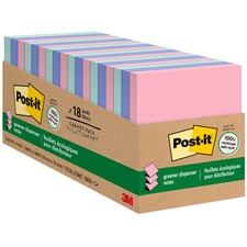 Post-it&reg; Greener Dispenser Notes - 3" x 3" - Square - 100 Sheets per Pad - Positively Pink, Fresh Mint, Moonstone - Paper - Self-stick, Removable, Recyclable, Pop-up, Residue-free, Eco-friendly - 1800 / Pack