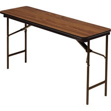 Iceberg Premium Wood Laminate Folding Table - Melamine Rectangle Top - 72" Table Top Length x 18" Table Top Width x 0.75" Table Top Thickness - 29" Height - Oak