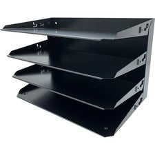 Huron Horizontal Slots Desk Organizer - 4 Compartment(s) - 15" Height x 9.3" Width x 8.6" Depth - Durable - Black - Steel - 1 Each