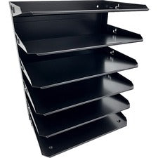 Huron Horizontal Slots Desk Organizer - 6 Compartment(s) - 15" Height x 8.8" Width x 12" Depth - Durable, Label Holder - Black - Steel - 1 Each