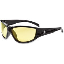 Ergodyne Njord Yellow Lens Safety Glasses - Durable, Flexible, Scratch Resistant - Ultraviolet Protection - Black - 1 Each